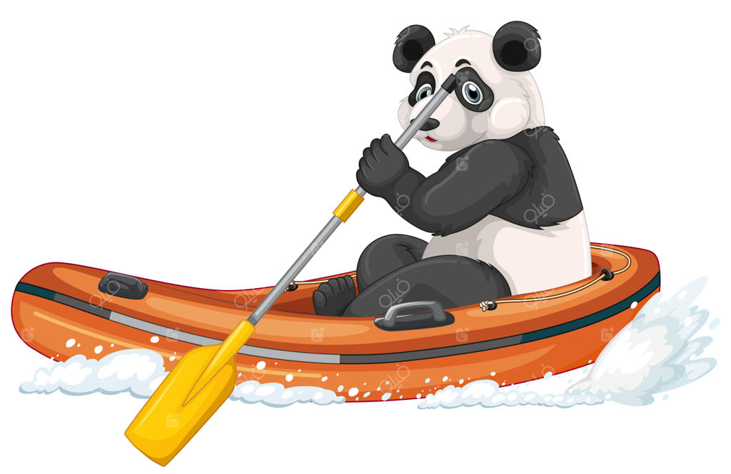 پاندا روی قایق بادی به سبک کارتونی