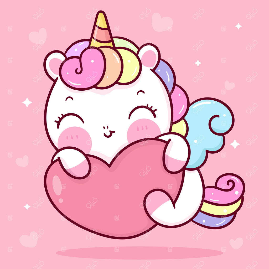 اسب تک‌شاخ بالدار بامزه در آغوش قلب برای روز ولنتاین حیوانات کاوایی