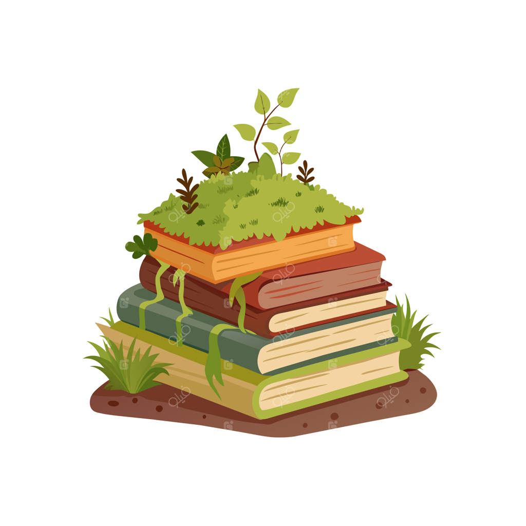 پشته‌ای از کتاب‌ها با رنگ‌های متنوع و کلمه‌ی باغ روی آن