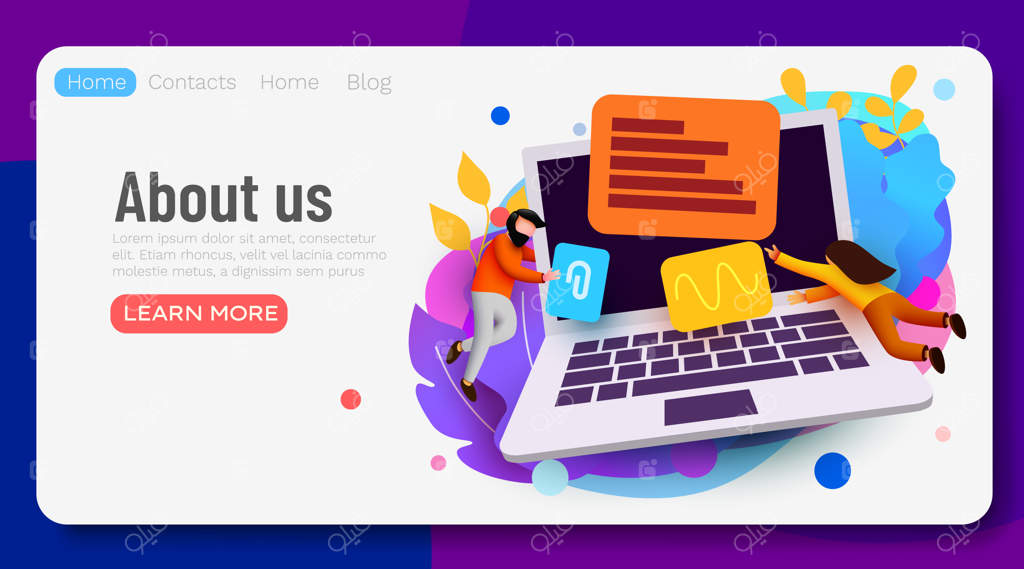 پرواز مردم اطراف یک لپ‌تاپ بزرگ