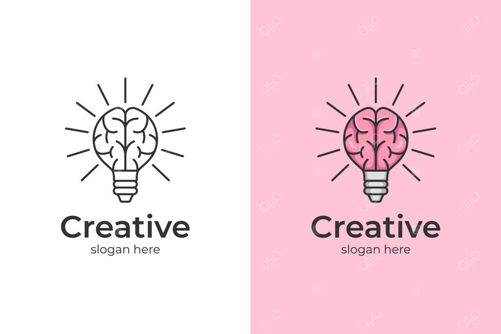 طراحی لوگو خلاقانه ذهن با نماد لامپ روشن. لوگوهای ایده خلاقانه، تصویرسازی ایده هوشمند