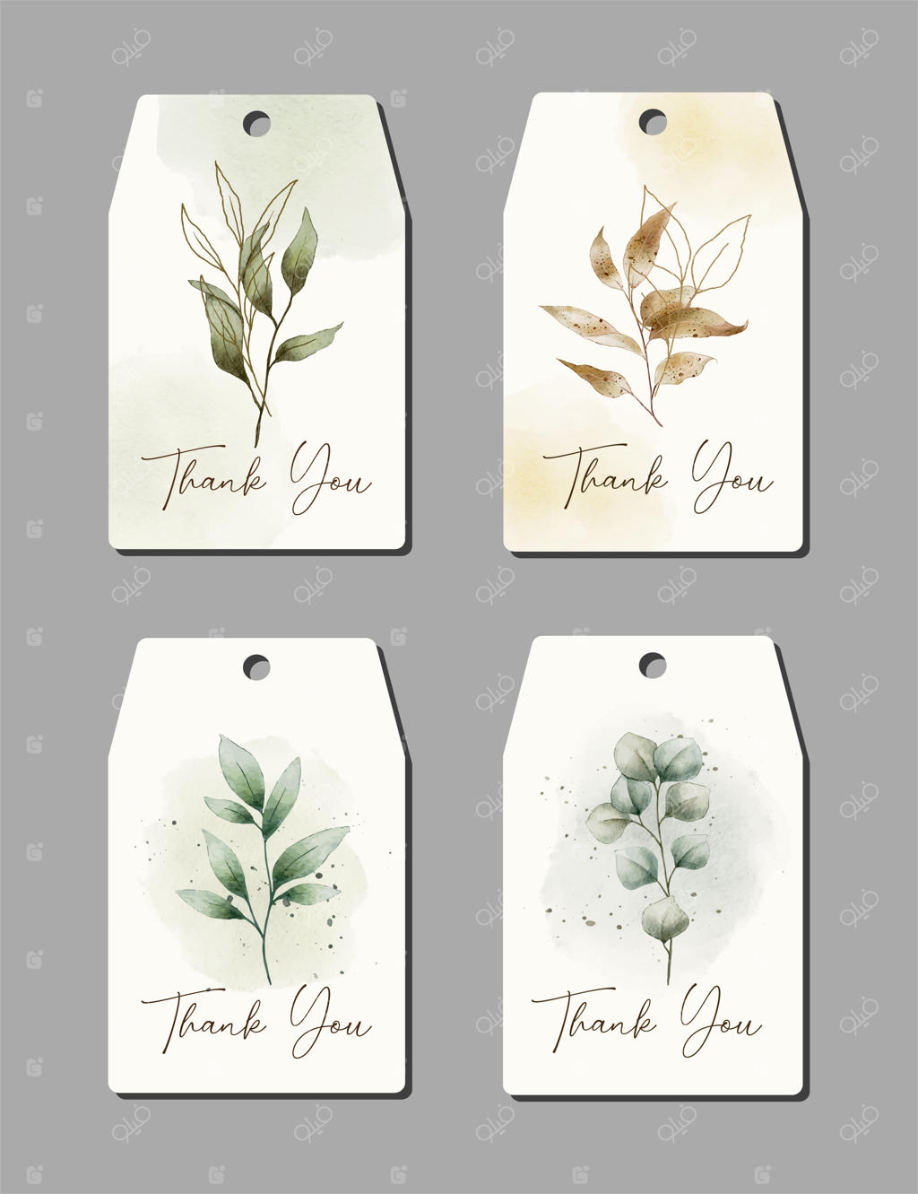 مجموعه کارت‌های تشکر دست‌ساز آبرنگی با طرح گیاهان