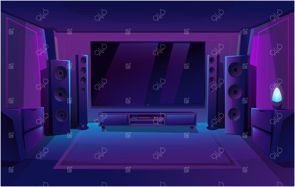 سینمای خانگی با بلندگوهای بزرگ موسیقی: دکوراسیون اتاق بازی.