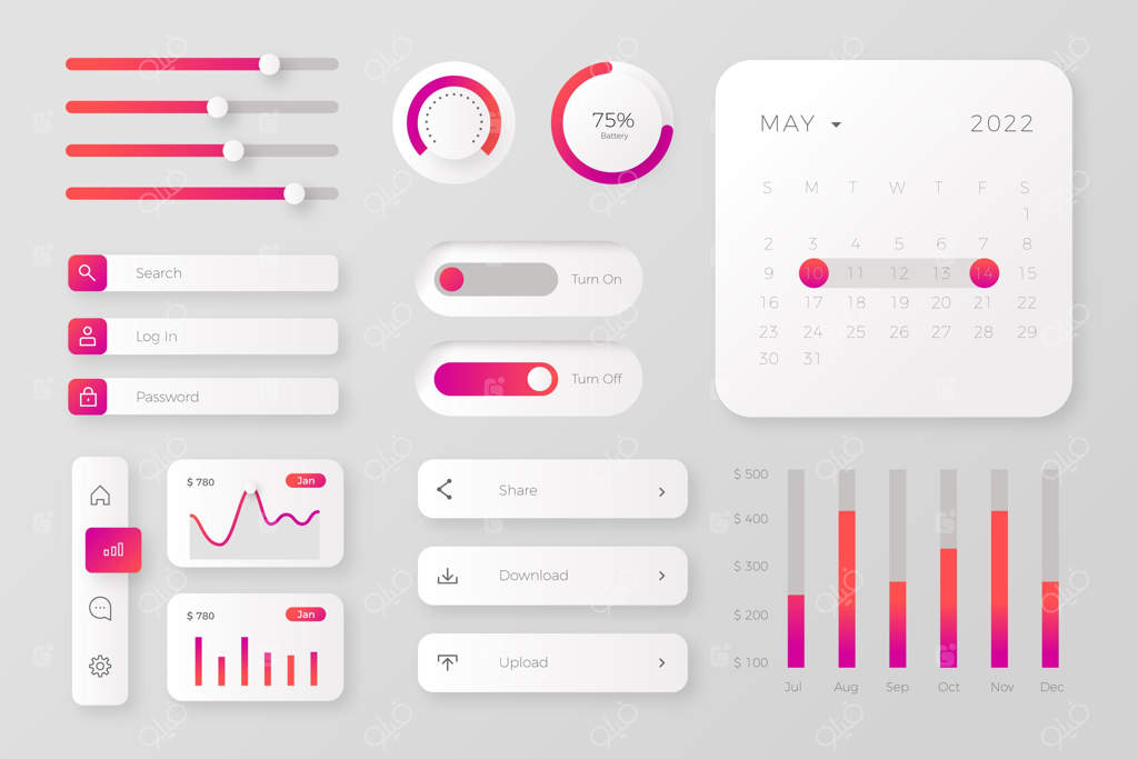مجموعه‌ای از عناصر رابط کاربری با گرادیان