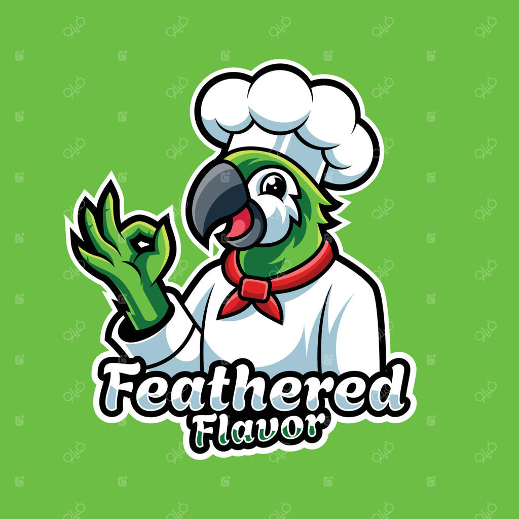 لوگوی آشپز طوطی بامزه برای برندینگ نانوایی و غذا