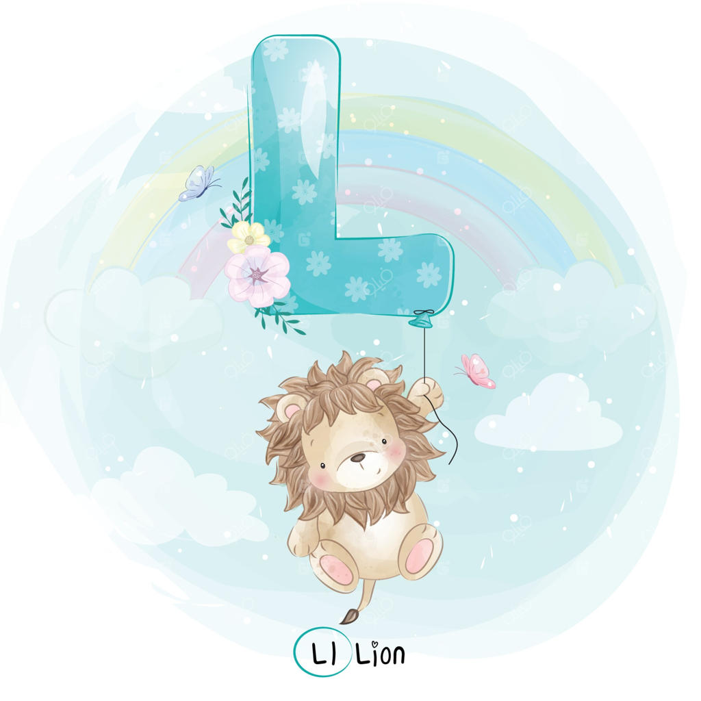 تصویرسازی شیر بامزه با بادکنک حرف L