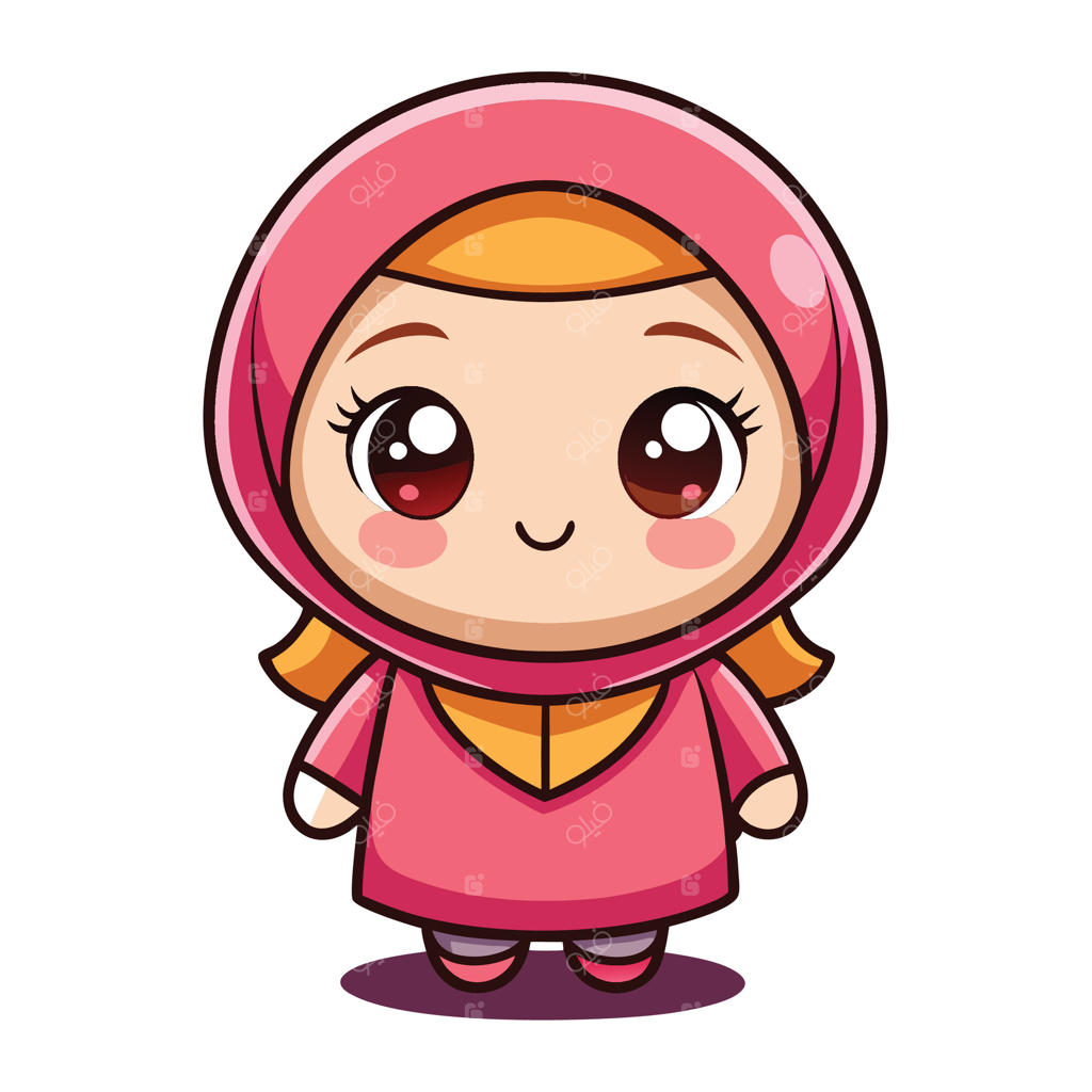 دختر مسلمان کارتونی با لباس صورتی