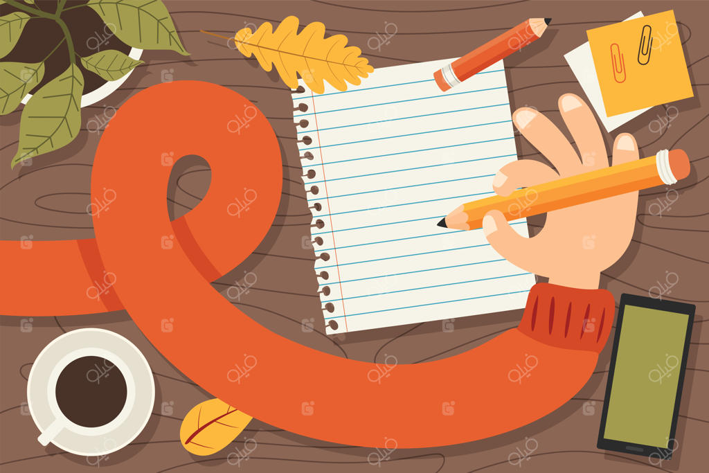 طرح تخت و مفهومی دست در حال نوشتن