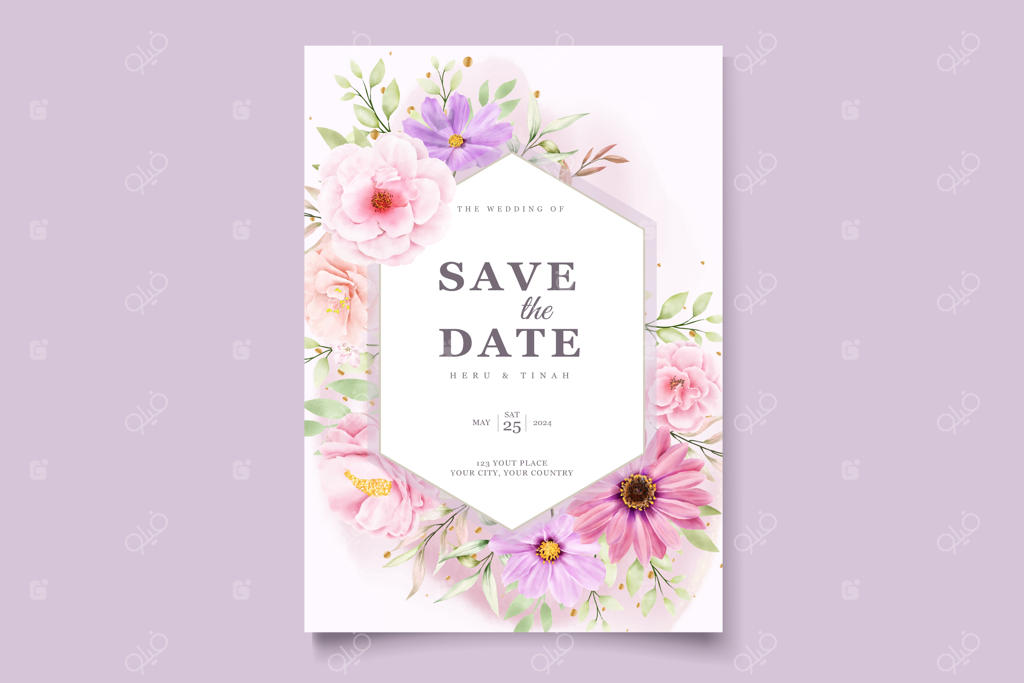 کارت دعوت عروسی با طرح گل داوودی آبرنگی