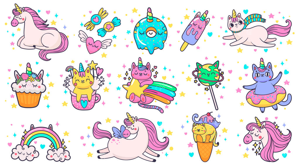 پچ‌های نقاشی‌ شده‌ی بامزه: پونی افسانه‌ای، گربه‌ی شگفت‌انگیز و استیکرهای آب‌نباتی شیرین