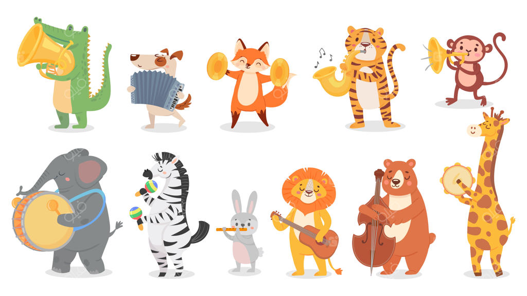 حیوانات نوازنده: مجموعه‌ای از تصاویر بامزه حیوانات که ساز می‌زنند.