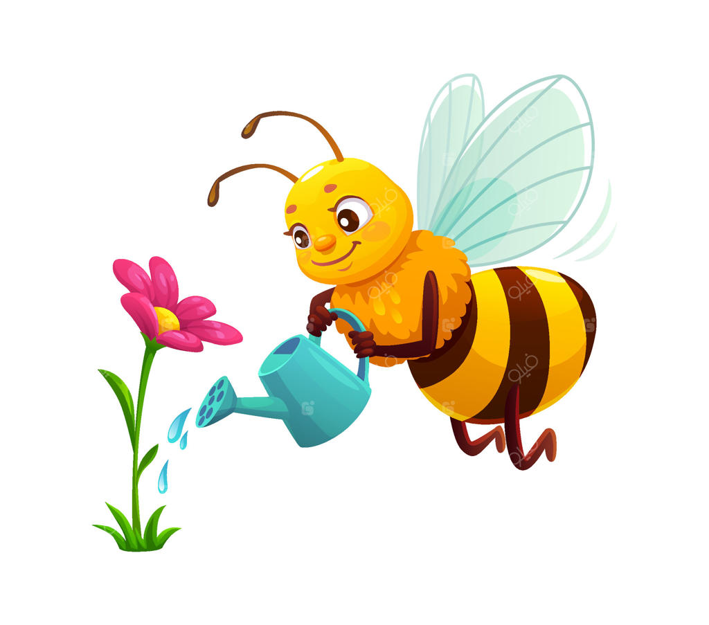 زنبور بامزه در حال آب دادن به گل