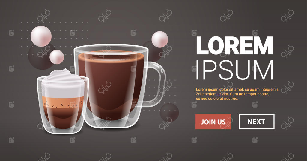 قهوه واقعی در لیوان‌ها: آمریکانو داغ و اسپرسو کون‌پانا، تصویر افقی با فضای کافی