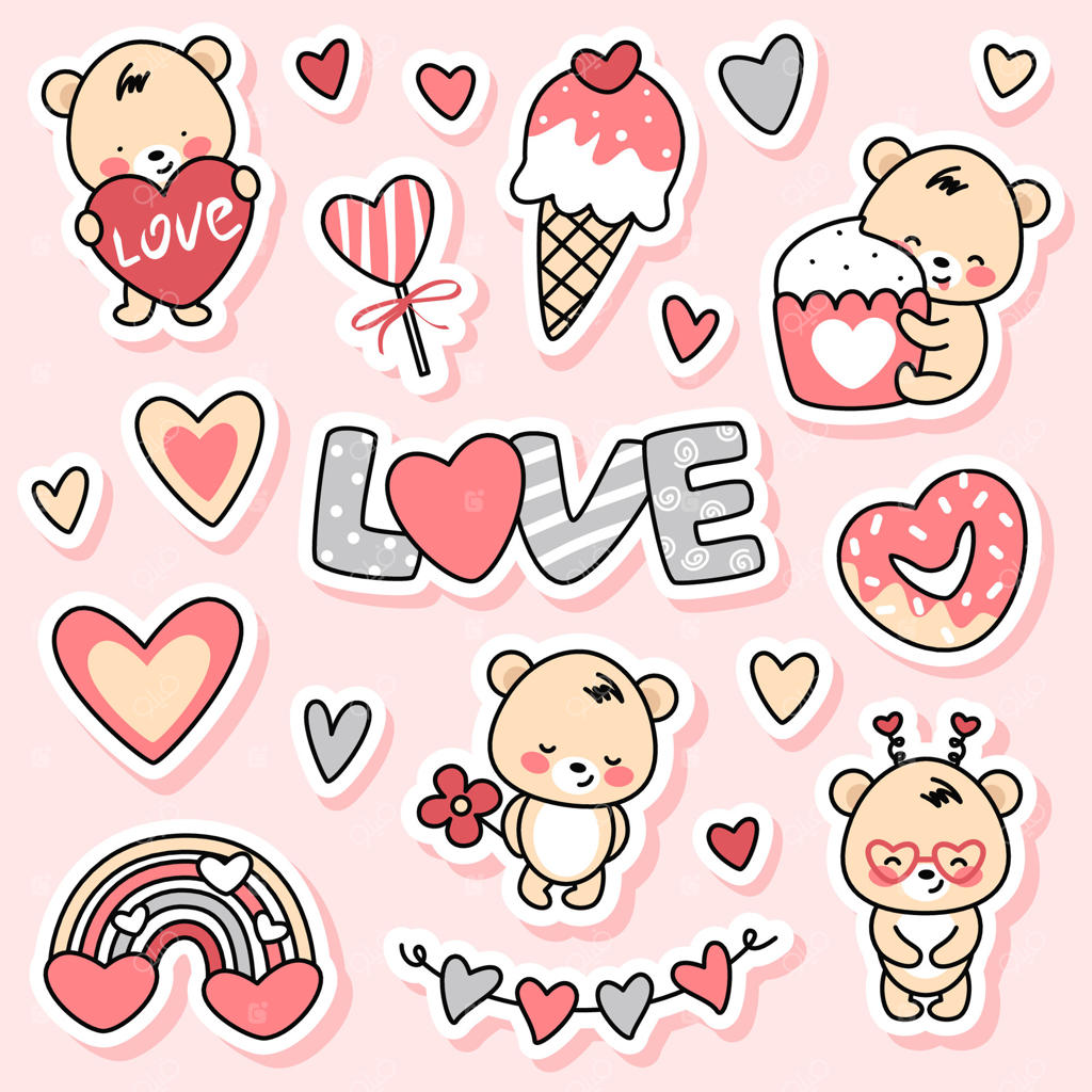 مجموعه استیکرهای خرس و قلب برای روز ولنتاین