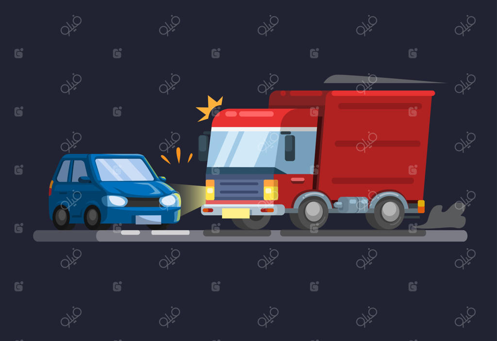 برخورد کامیون با خودرو، وکتور تصویرسازی صحنه تصادف