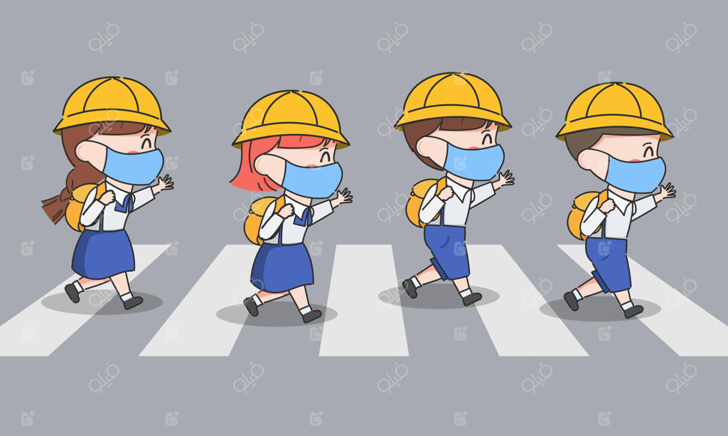 تصویری زیبا از کودکان دبستانی ژاپنی در حال عبور از خط عابر پیاده