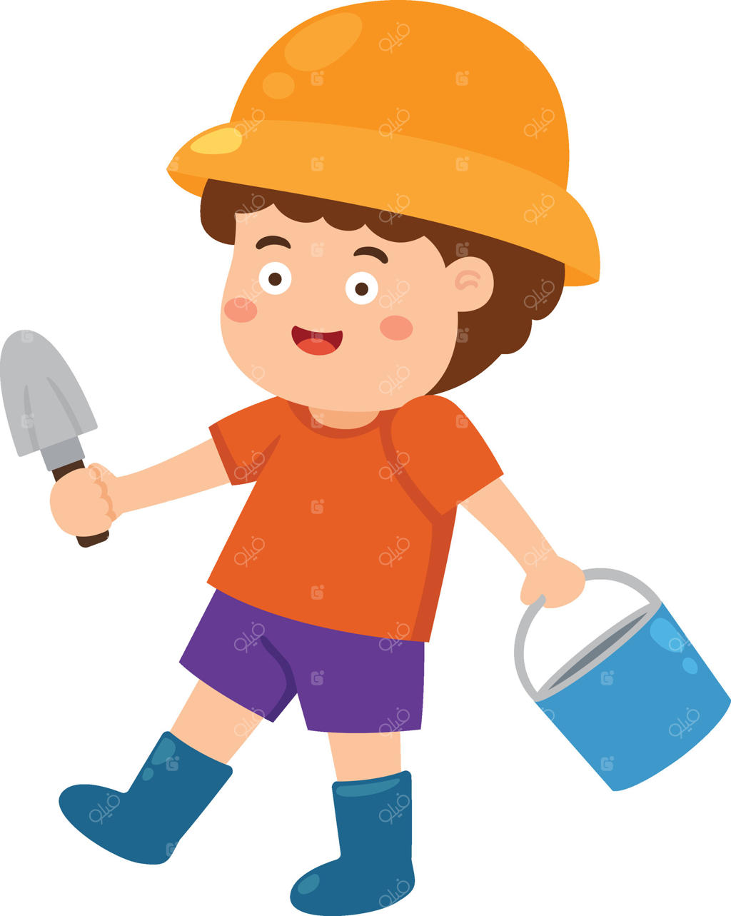 پسر باغبان جوان خندان در تصویر کارتونی