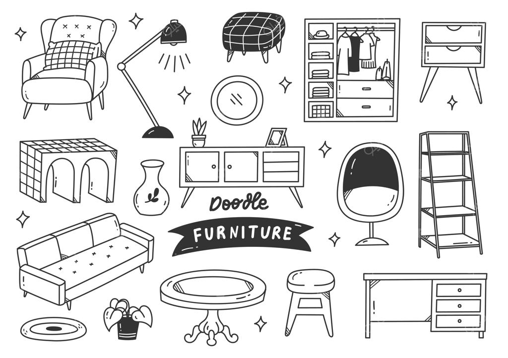 مجموعه‌ای از اشیاء دکوراسیون داخلی به سبک طراحی دستی دودل