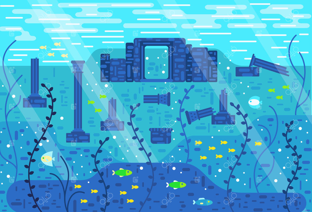 خرابه‌های باستانی زیر آب در میان جلبک‌ها و ماهی‌ها