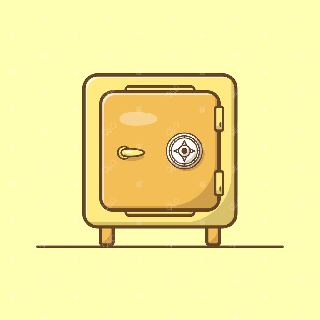 تصویر ساده کارتونی از یک گاوصندوق زرد. مفهوم کسب‌و‌کار