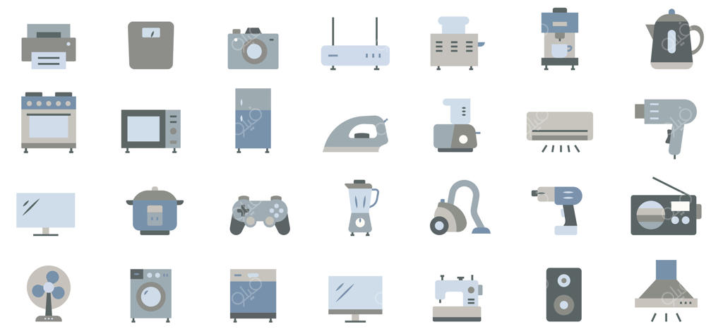 وکتور حرفه‌ای نمای کلی لوازم خانگی و گجت‌های ضروری