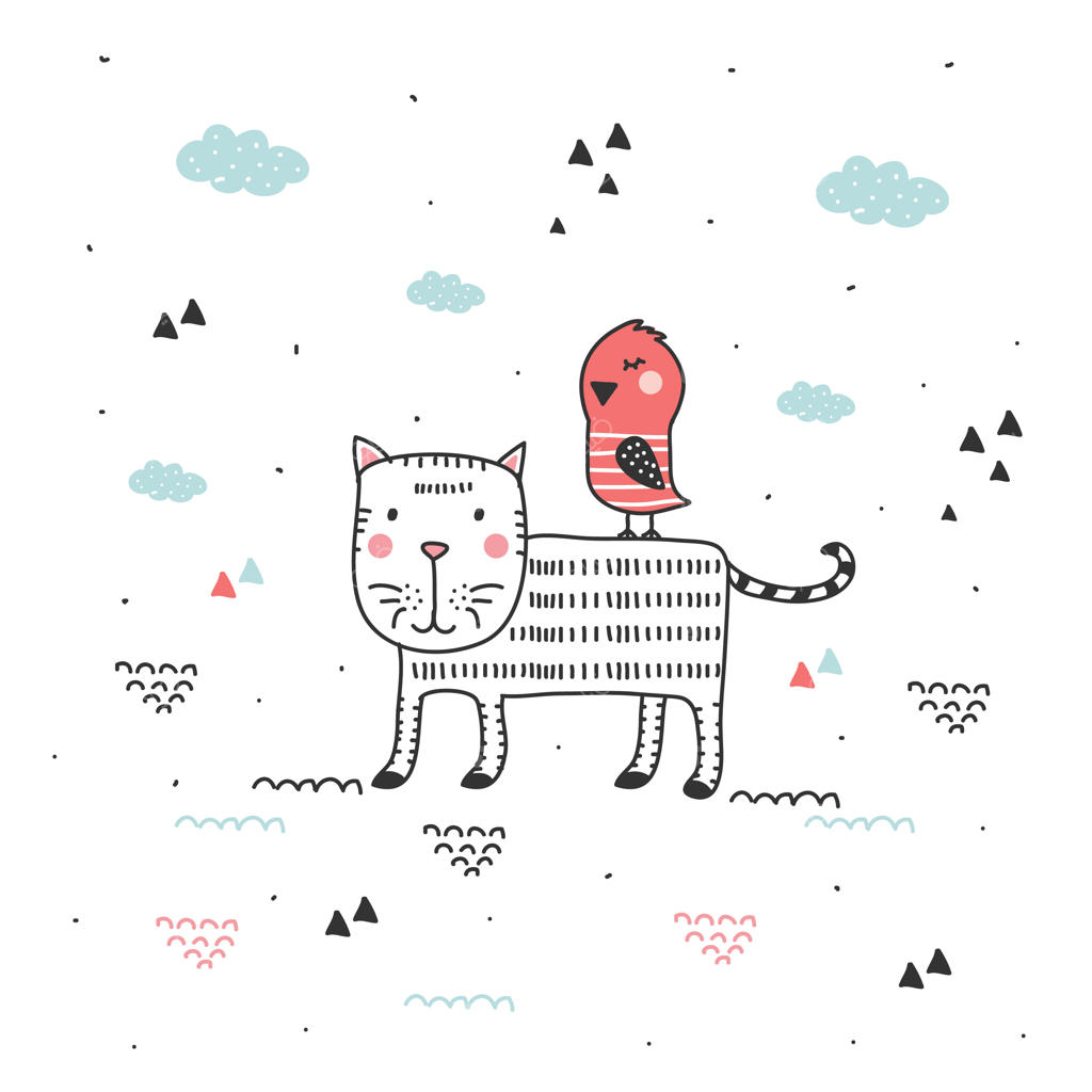 وکتور گربه و پرنده