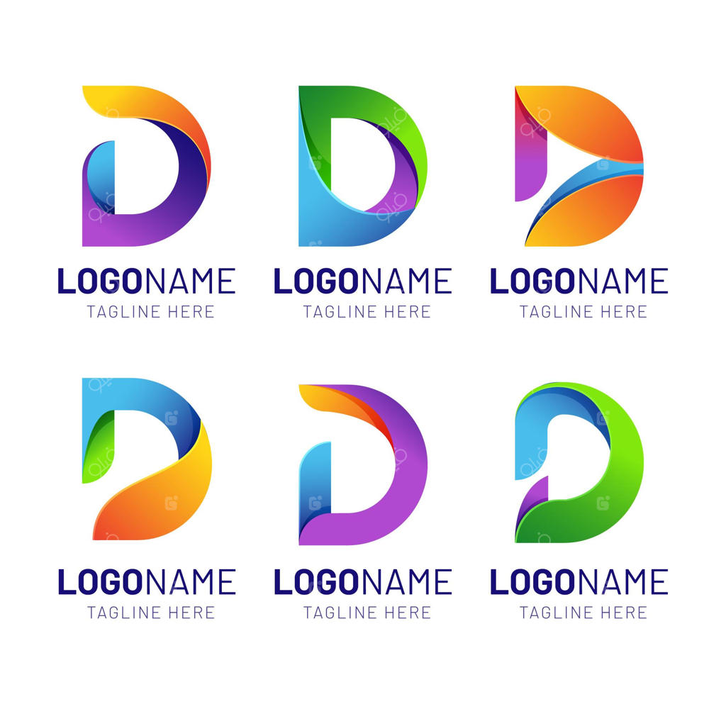 مجموعه‌ای از لوگوهای حرف D با گرادیانت رنگی