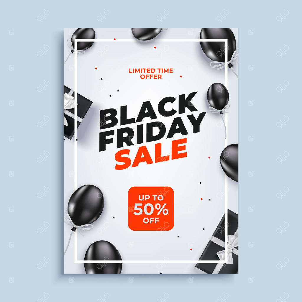 پوستر پس‌زمینه فروش ویژه بلک فرایدی با بادکنک‌ها