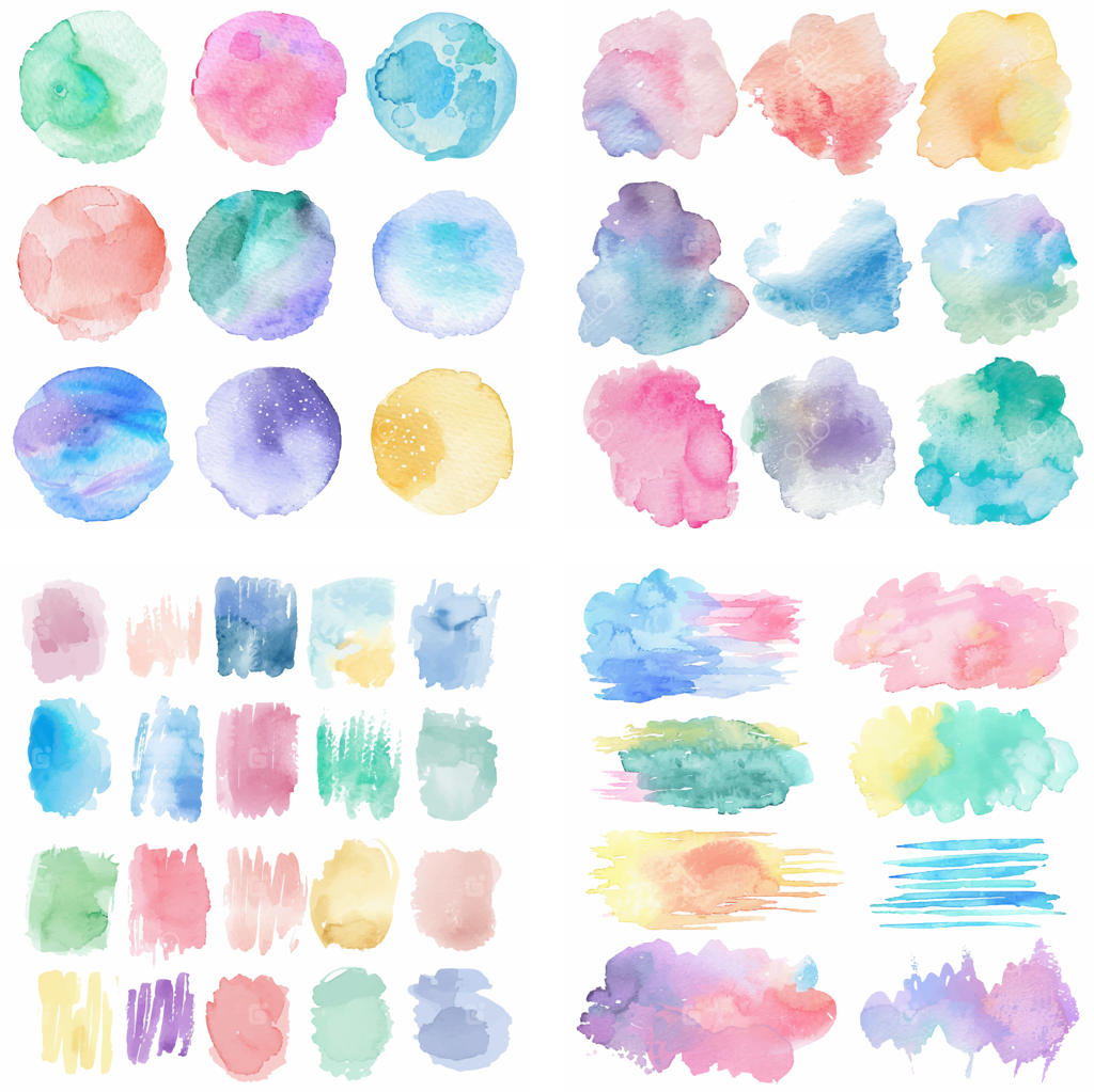 افکت لکه و پاشش جوهر و آبرنگ با رنگ‌های پاستلی و بافت زبر