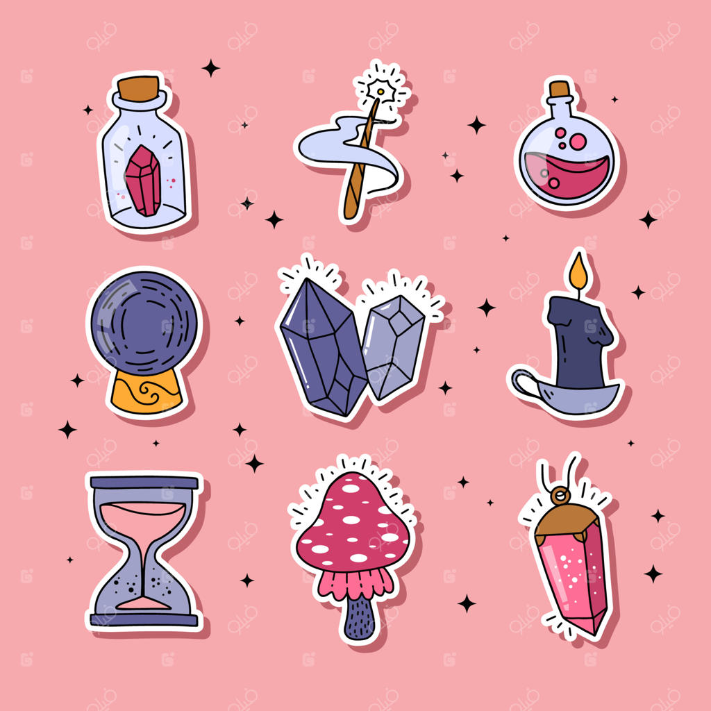 مجموعه استیکر عناصر جادویی با طرح دستی