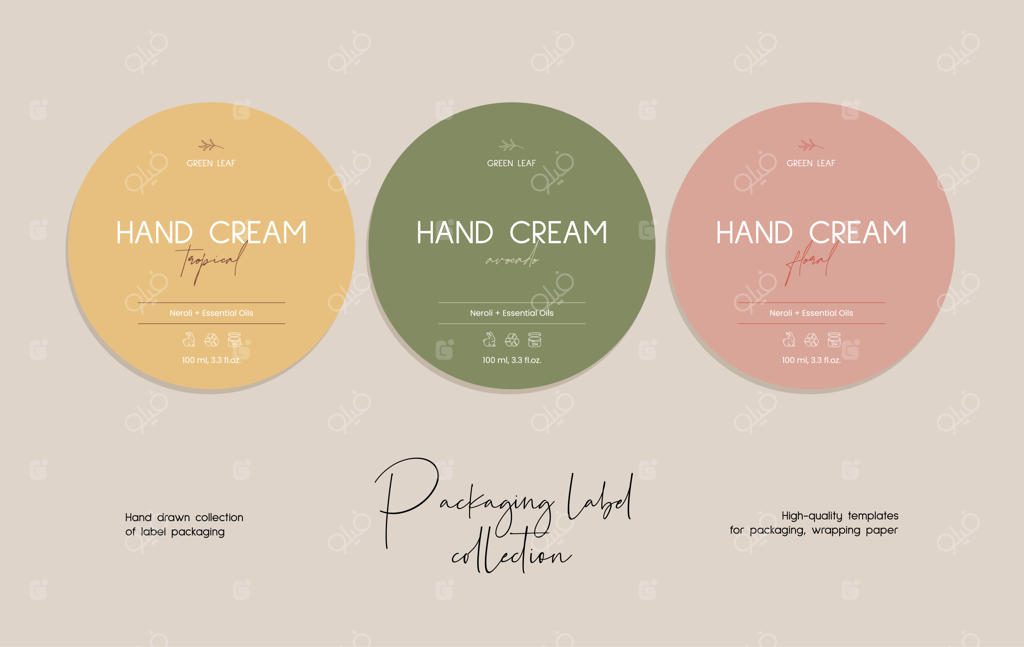 قالب طراحی برچسب لوازم آرایشی با نقاشی دستی وکتور