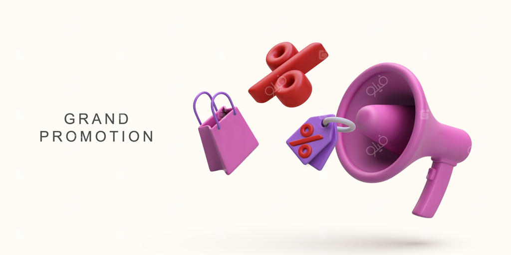 رویداد واقع‌گرایانه سه‌بعدی جشن در فروشگاه با پس‌زمینه سفید.