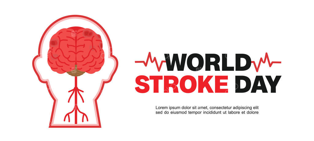 روز جهانی سکته مغزی، تصویر سیلوئت از سر با نمایی از مغز بر روی پس‌زمینه سفید. مناسب برای پوسترها و بنرها