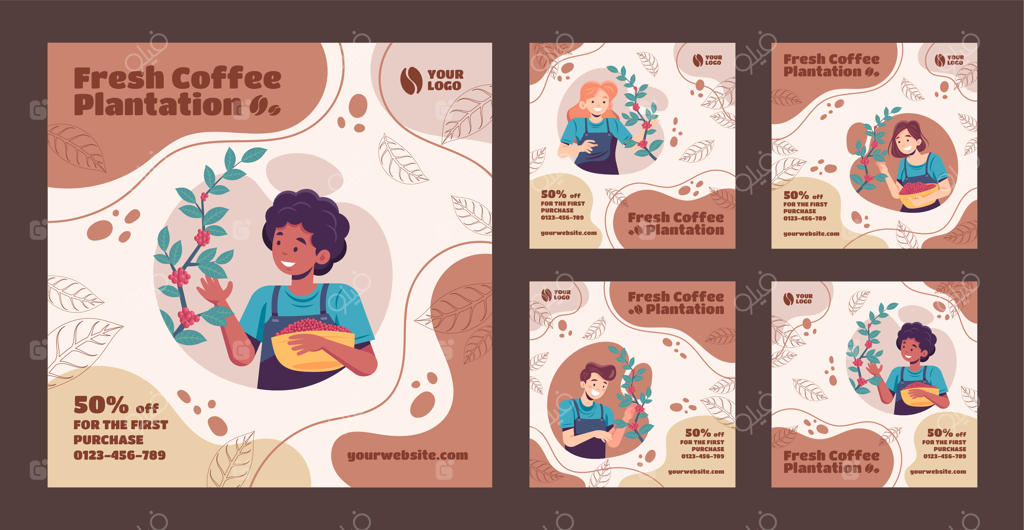 قالب پست اینستاگرام برای طرح‌های دستی مزارع قهوه