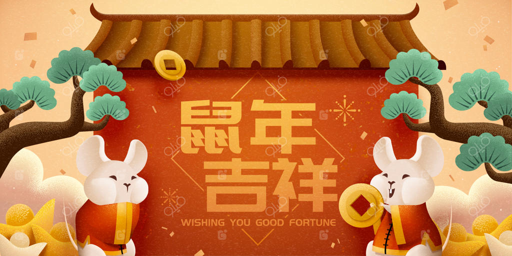 موش‌های دوست‌داشتنی با سکه‌های طلا بر فراز معماری سنتی