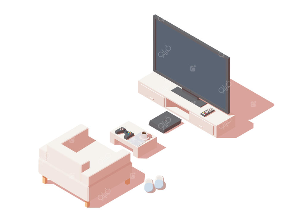 صندلی گیمر همراه با کنسول بازی و تلویزیون.