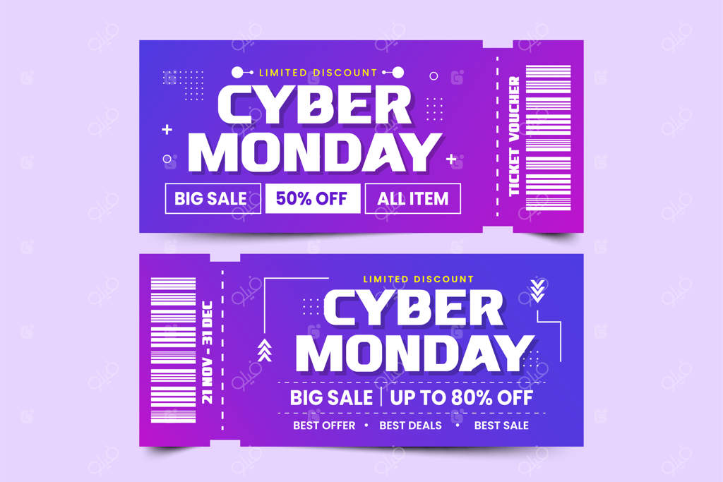 قالب طراحی کوپن یا تخفیف سایبر ماندی، قابل تنظیم و سفارشی‌سازی آسان است