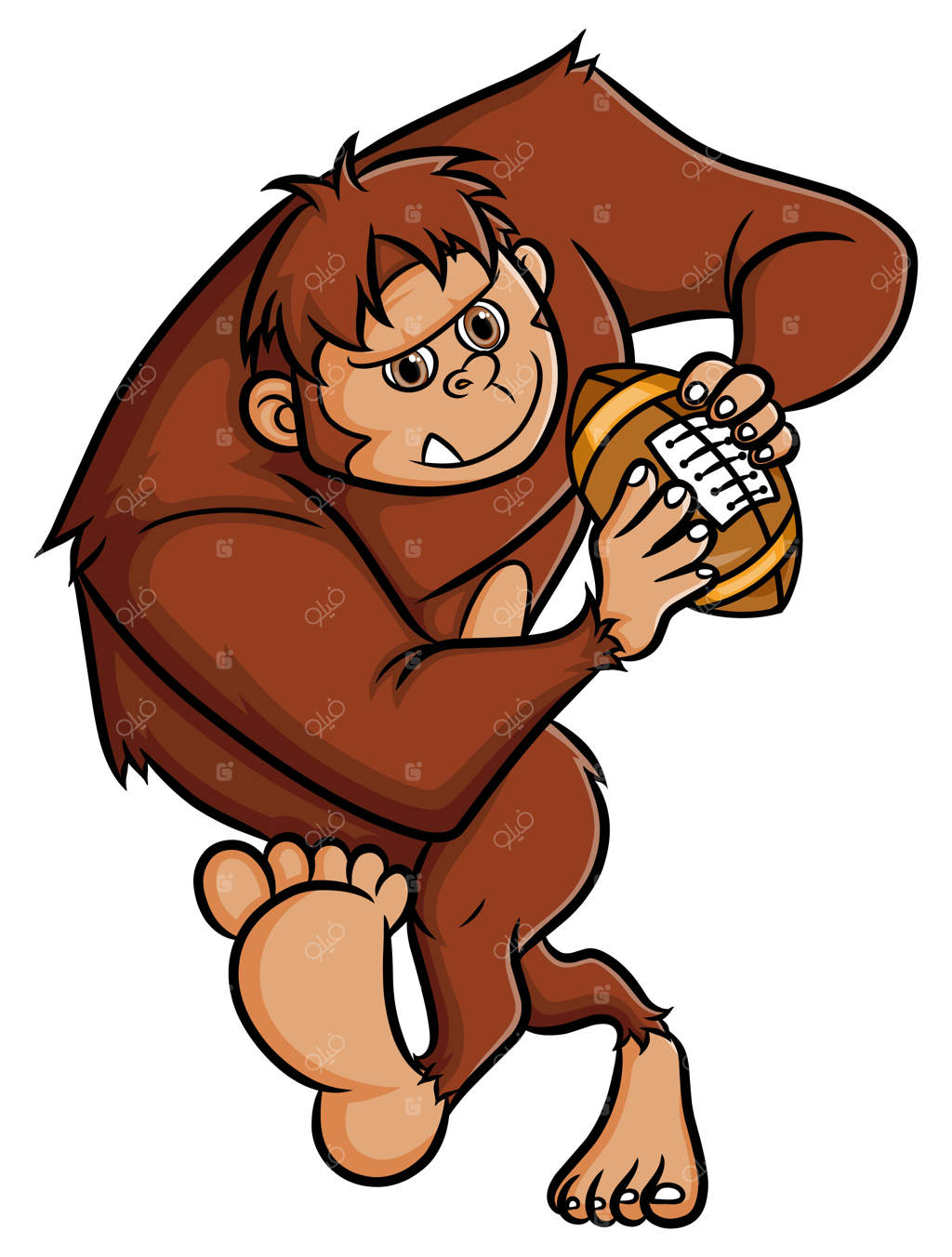 گوریل بزرگ در حال بازی راگبی است و آماده پرتاب است