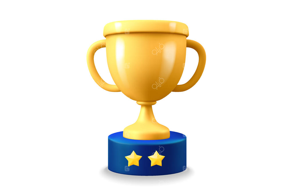 جام طلایی با دو ستاره؛ تصویرسازی سه‌بعدی در پس‌زمینه سفید