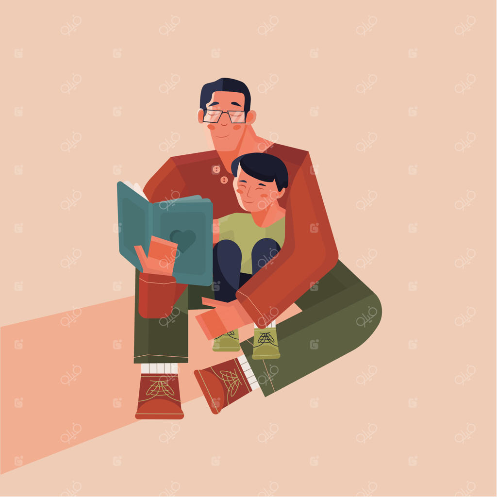 تصویر برداری از پدر در حال خواندن برای پسر