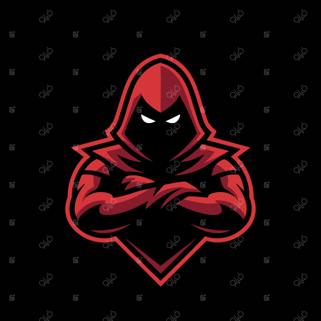 شخصیت مرموز با شنل قرمز و چشمان درخشان - نماد تیم ورزشی الکترونیکی