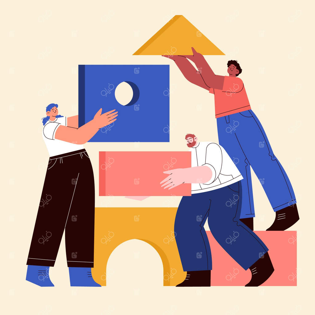 مفهوم همکاری تیمی نقاشی شده با رنگ‌های شاد