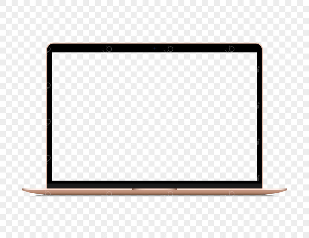 لپ‌تاپ طلایی واقع‌گرایانه با صفحه نمایش خالی و پس‌زمینه شفاف