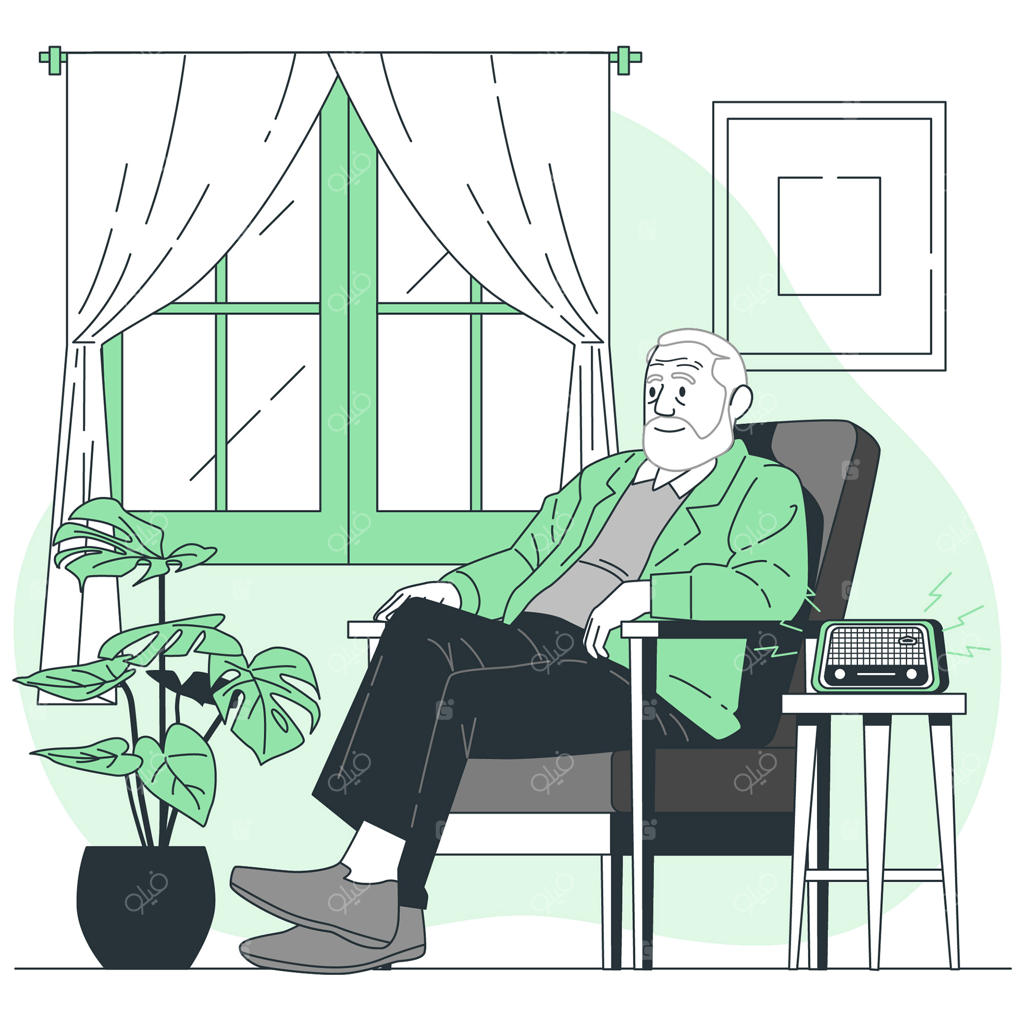 تصویر مفهومی پیرمرد در حال گوش دادن به رادیو