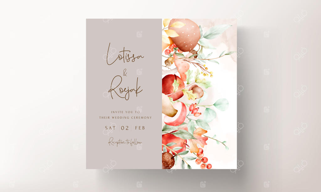 دعوتنامه گل و سیب با طراحی آبرنگی وینتیج