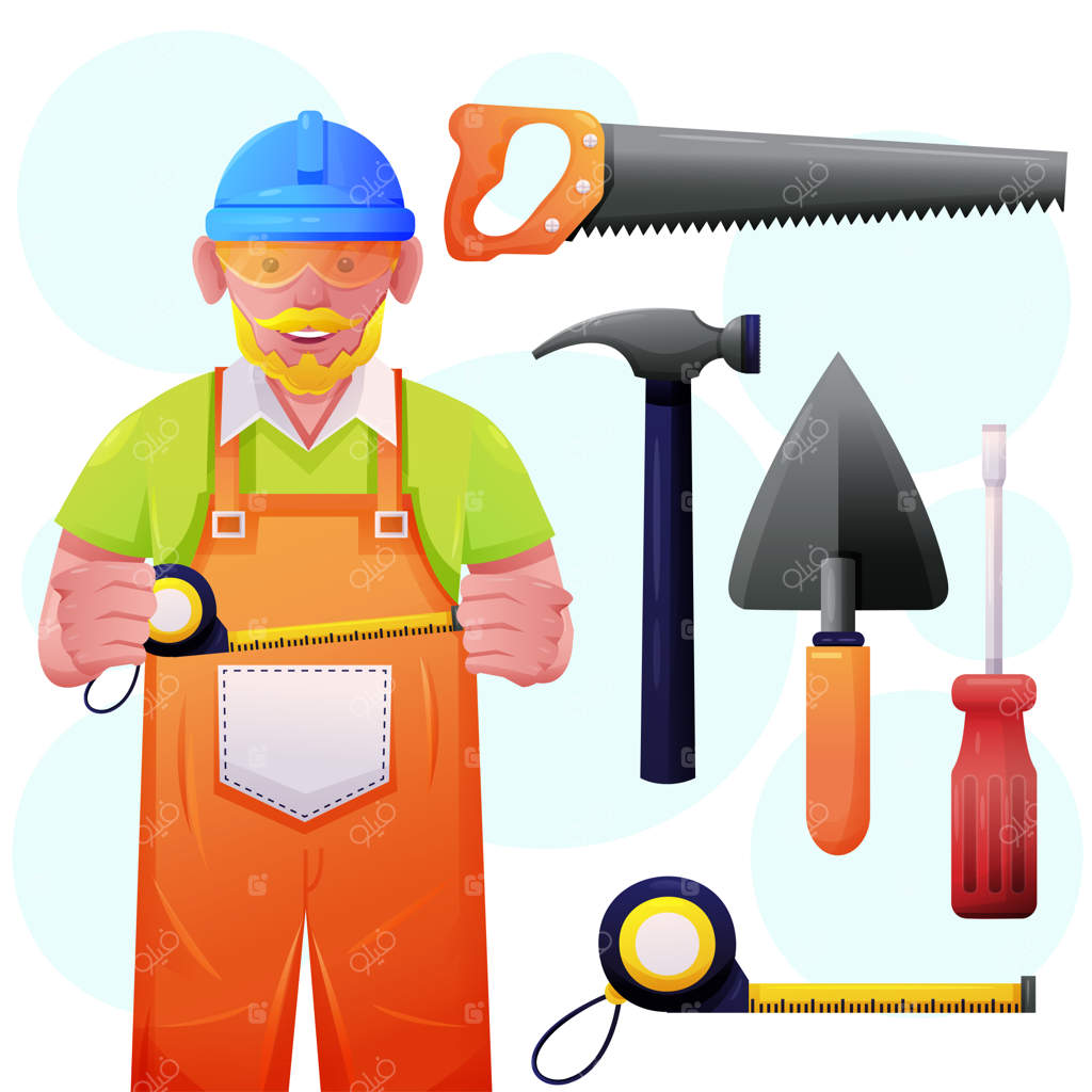 نجار سالخورده با تجهیزات برای کار حرفه‌ای