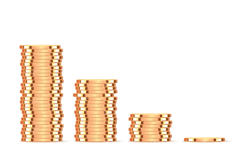 سکه‌های طلایی: تصویرسازی واقع‌گرایانه سکه‌های دلار طلایی روی زمینه سفید. تصویر وکتور