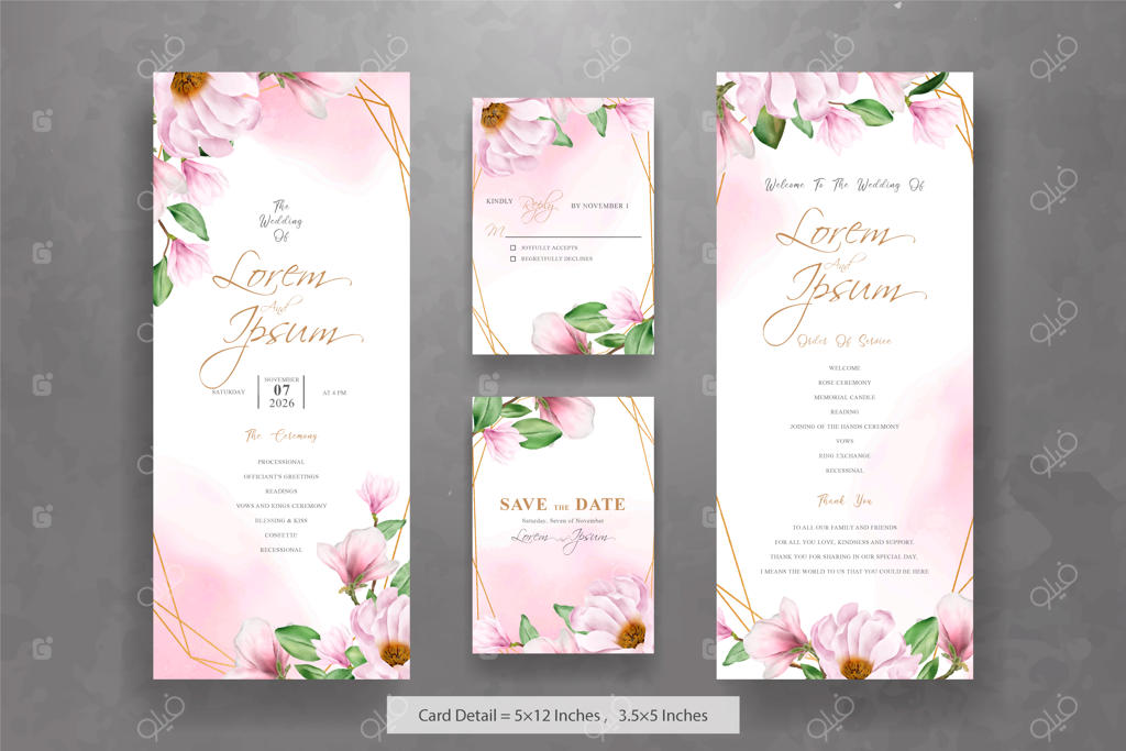 قالب کارت دعوت عروسی با طراحی شیک گل مگنولیا