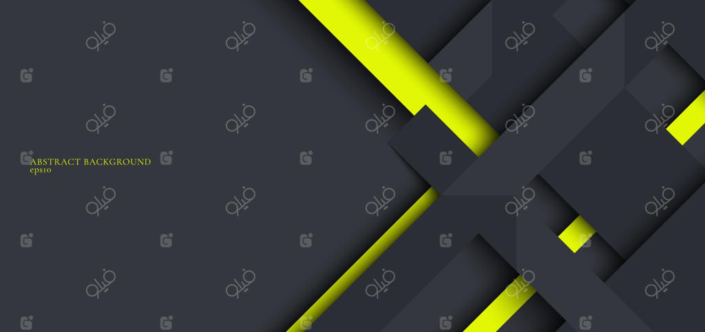 قالب طراحی بنر وب با نوارهای هندسی خاکستری و سبز که با سایه روی پس‌زمینه تیره هم‌پوشانی دارند