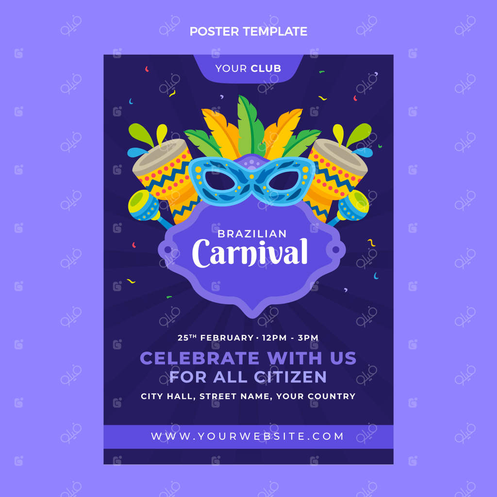 قالب پوستر عمودی فلت کارناوال
